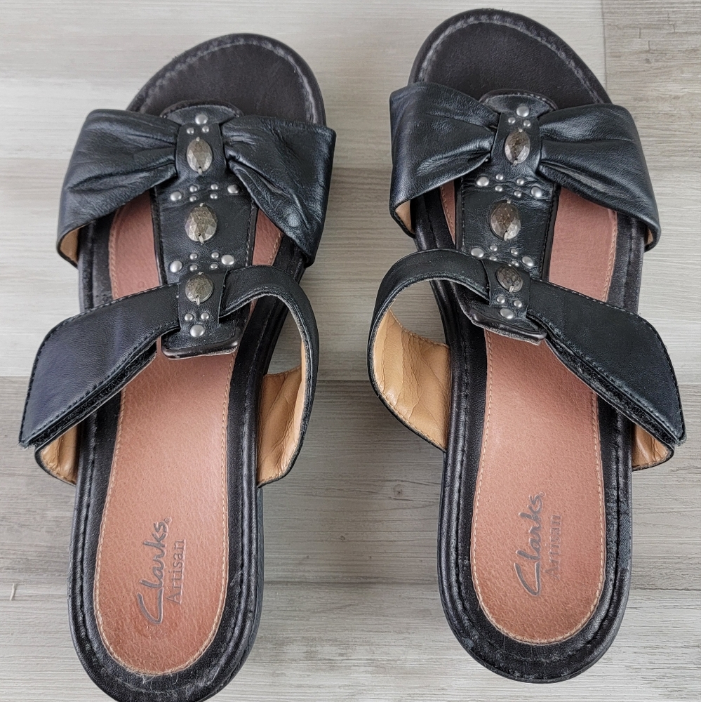 Clarks Artisan Jandi Gem Soft Black Leather Slide Sandal 9W - Picture 15 of 16